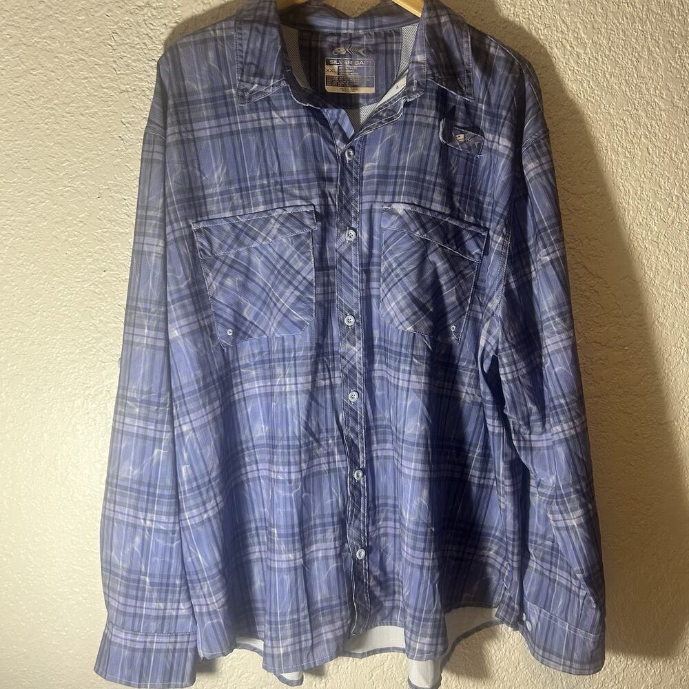 Silver Bait Fishing Men’s Shirt Sz 2XL Vented/ Blue Pattern Button up